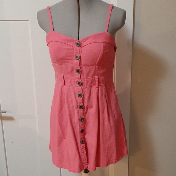 Pink Mini Spaghetti Strap Button Down Dress - Picture 1 of 7